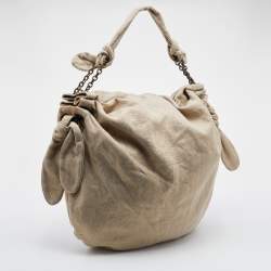 Pre Owned Stella McCartney Metallic Beige/Gold Jute Bow Hobo