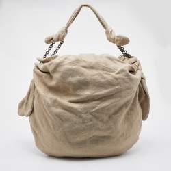 Pre Owned Stella McCartney Metallic Beige/Gold Jute Bow Hobo
