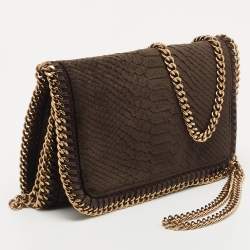 Pre Owned Stella McCartney Brown Python Embossed Velvet Falabella Flap Shoulder Bag