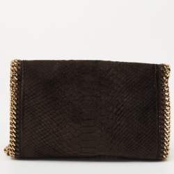 Pre Owned Stella McCartney Brown Python Embossed Velvet Falabella Flap Shoulder Bag