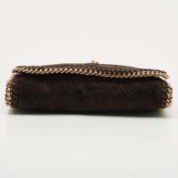 Pre Owned Stella McCartney Brown Python Embossed Velvet Falabella Flap Shoulder Bag