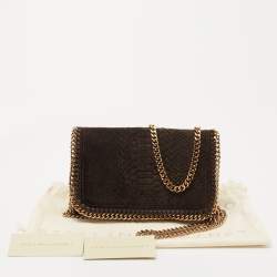 Pre Owned Stella McCartney Brown Python Embossed Velvet Falabella Flap Shoulder Bag