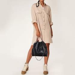 Pre Owned Stella McCartney Black Faux Leather Fold over Falabella Tote