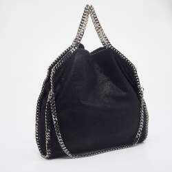 Pre Owned Stella McCartney Black Faux Leather Fold over Falabella Tote