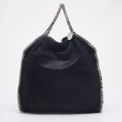 Pre Owned Stella McCartney Black Faux Leather Fold over Falabella Tote