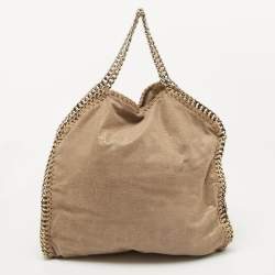 Pre Owned Stella McCartney Beige/Gold Faux Suede Falabella Fold Over Tote