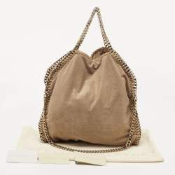 Pre Owned Stella McCartney Beige/Gold Faux Suede Falabella Fold Over Tote