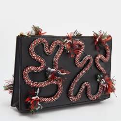 Pre Owned Stella McCartney Black Faux Leather Snake Rope Embellished Pouch Clutch