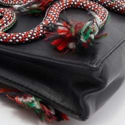 Pre Owned Stella McCartney Black Faux Leather Snake Rope Embellished Pouch Clutch