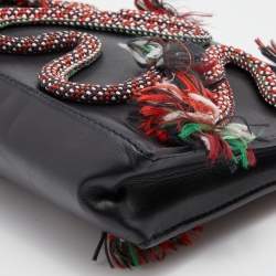 Pre Owned Stella McCartney Black Faux Leather Snake Rope Embellished Pouch Clutch