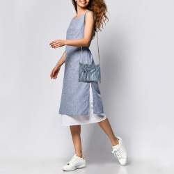 Stella McCartney Blue Faux Leather Falabella Fringe Drawstring Bucket Bag