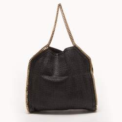 Pre Owned Stella McCartney Black Woven Faux Leather Large Falabella Tote