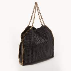 Pre Owned Stella McCartney Black Woven Faux Leather Large Falabella Tote