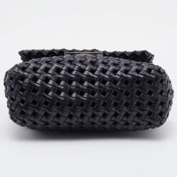 Pre Owned Stella McCartney Black Woven Faux Leather Falabella Top Handle Bag