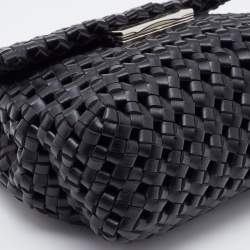 Pre Owned Stella McCartney Black Woven Faux Leather Falabella Top Handle Bag