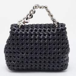Pre Owned Stella McCartney Black Woven Faux Leather Falabella Top Handle Bag
