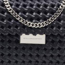 Pre Owned Stella McCartney Black Woven Faux Leather Falabella Top Handle Bag