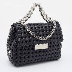 Pre Owned Stella McCartney Black Woven Faux Leather Falabella Top Handle Bag
