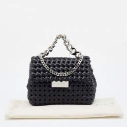 Pre Owned Stella McCartney Black Woven Faux Leather Falabella Top Handle Bag