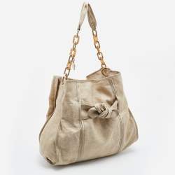 Pre Owned Stella McCartney Beige Canvas and Satin Chain Shoulder Bag