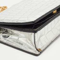 Stella McCartney Silver Embossed Crocodile Faux Leather Grace Chain Clutch