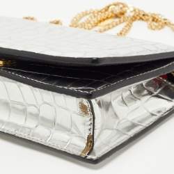 Stella McCartney Silver Embossed Crocodile Faux Leather Grace Chain Clutch