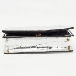 Stella McCartney Silver Embossed Crocodile Faux Leather Grace Chain Clutch
