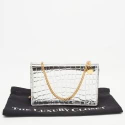 Stella McCartney Silver Embossed Crocodile Faux Leather Grace Chain Clutch