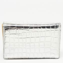 Stella McCartney Silver Embossed Crocodile Faux Leather Grace Chain Clutch