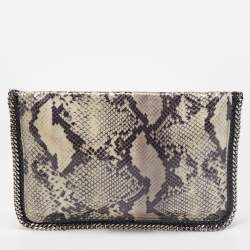 Stella McCartney Black/Grey Faux Python Leather Falabella Fold-Over Clutch