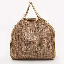 Pre Owned Stella McCartney Beige/Brown Woven Shimmer Fabric Small Falabella Tote
