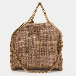Pre Owned Stella McCartney Beige/Brown Woven Shimmer Fabric Small Falabella Tote
