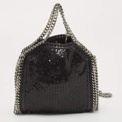Pre Owned Stella McCartney Black Faux Leather and Chainmaille Tiny Falabella Tote