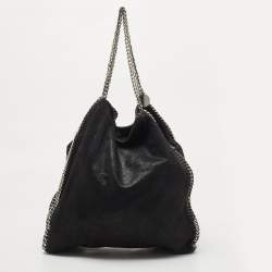 Pre Owned Stella McCartney Black Woven Faux Suede Large Falabella Tote