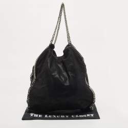 Pre Owned Stella McCartney Black Woven Faux Suede Large Falabella Tote