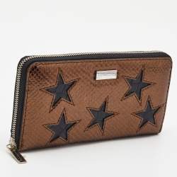 Pre Owned Stella McCartney Bronze/Black Faux Snakeskin and Croc Embossed Star Zip Around Wallet