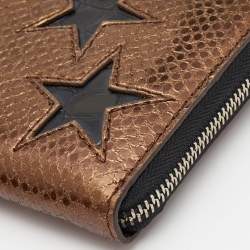 Pre Owned Stella McCartney Bronze/Black Faux Snakeskin and Croc Embossed Star Zip Around Wallet