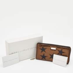 Pre Owned Stella McCartney Bronze/Black Faux Snakeskin and Croc Embossed Star Zip Around Wallet