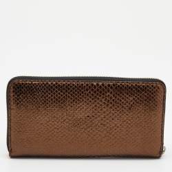 Pre Owned Stella McCartney Bronze/Black Faux Snakeskin and Croc Embossed Star Zip Around Wallet