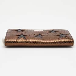 Pre Owned Stella McCartney Bronze/Black Faux Snakeskin and Croc Embossed Star Zip Around Wallet