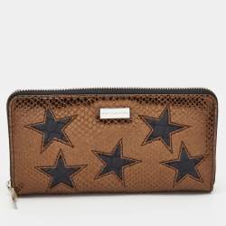 Pre Owned Stella McCartney Bronze/Black Faux Snakeskin and Croc Embossed Star Zip Around Wallet