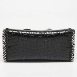 Pre Owned Stella McCartney Black Croc Embossed Faux Leather Falabella Box Top Handle Bag