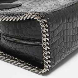 Pre Owned Stella McCartney Black Croc Embossed Faux Leather Falabella Box Top Handle Bag