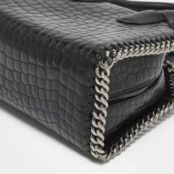 Pre Owned Stella McCartney Black Croc Embossed Faux Leather Falabella Box Top Handle Bag