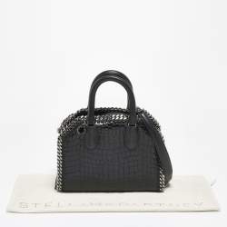 Pre Owned Stella McCartney Black Croc Embossed Faux Leather Falabella Box Top Handle Bag
