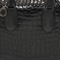 Pre Owned Stella McCartney Black Croc Embossed Faux Leather Falabella Box Top Handle Bag