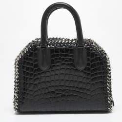 Pre Owned Stella McCartney Black Croc Embossed Faux Leather Falabella Box Top Handle Bag