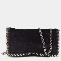 Pre Owned Stella McCartney Black Glitter Velvet Falabella Crossbody Bag 
