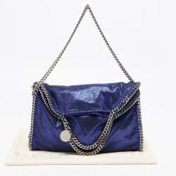 Stella McCartney Metallic Blue Faux Suede Falabella Fold-Over Tote