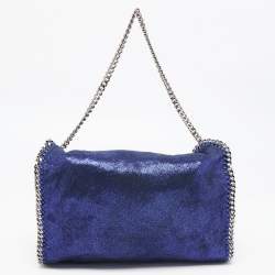 Stella McCartney Metallic Blue Faux Suede Falabella Fold-Over Tote